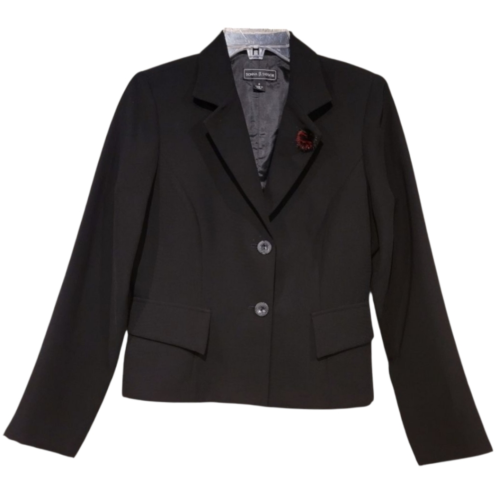 Donna B Taylor jacket black sz8 button closure a-line fitted crop unlined